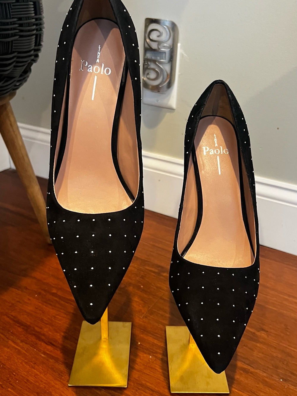 Paolo Black Stud-Embellished Pointed Toe Pumps